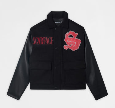 Scarface Wool Jacket in PU Sleeves - Black