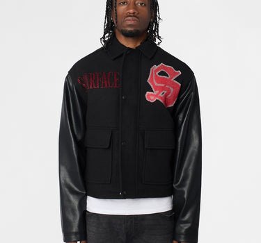 Scarface Wool Jacket in Vegan Leather Sleeves - Black