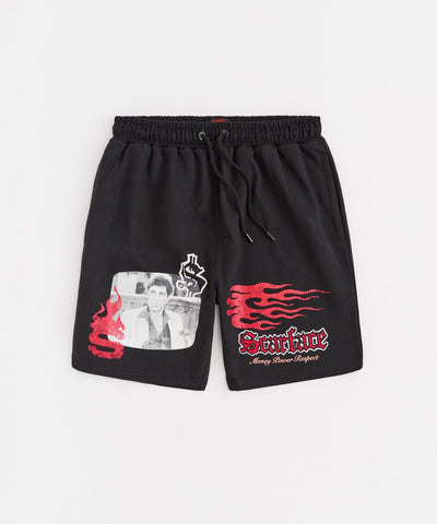 Scarface Money Power Respect Embroidered Fleece Short - Black