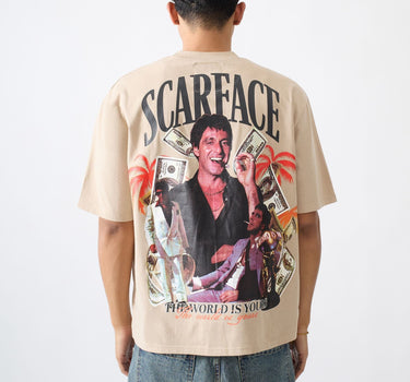 Scarface The World Is Yours Embroidered Short Sleeve Tee - Khaki