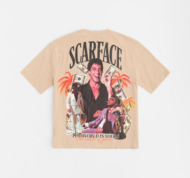 Scarface The World Is Yours Embroidered Short Sleeve Tee - Khaki