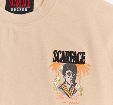 Scarface The World Is Yours Embroidered Short Sleeve Tee - Khaki