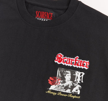 Scarface Embroidery Large Back Print Short Sleeve Tee - Black