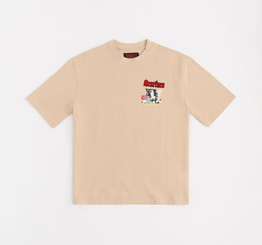 Scarface Embroidery Large Back Print Short Sleeve Tee - Khaki