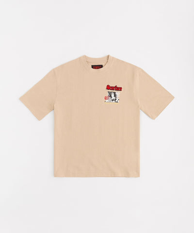 Scarface Embroidery Large Back Print Short Sleeve Tee - Khaki
