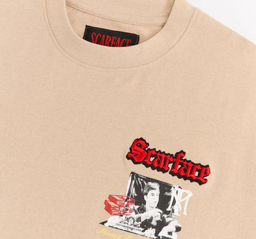 Scarface Embroidery Large Back Print Short Sleeve Tee - Khaki