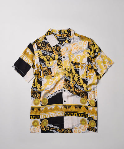 Medusa Gold Chain Short Sleeve Woven Shirt