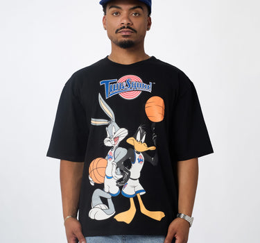 Space Jam Daffy Bugs Applique Short Sleeve Tee - Black