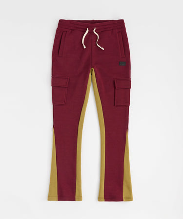Flare Stacked Fleece Sweatpants - Burgundy