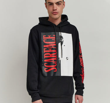 Scarface Graphic Print Split Hoodie - Black