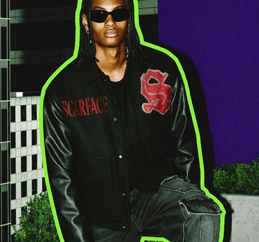 Scarface Wool Jacket in Vegan Leather Sleeves - Black