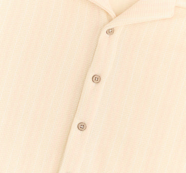 Jacquard Knit Short Sleeve Button Down Shirt - Cream