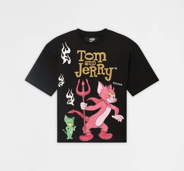 Plus Size Tom And Jerry Devil Gold Stones Tee - Black