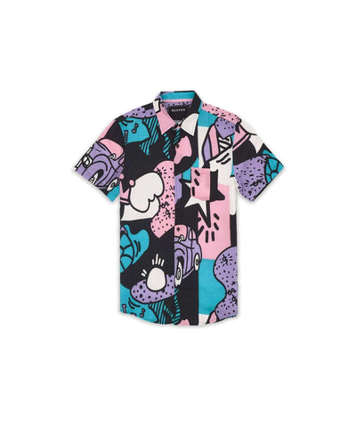 Party Block Comic Print Short Sleeve Shirt