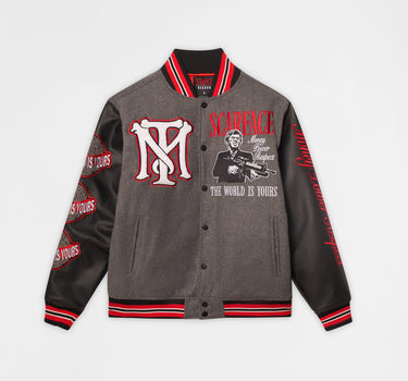 Scarface The World Varsity Jacket PU - Black And Grey