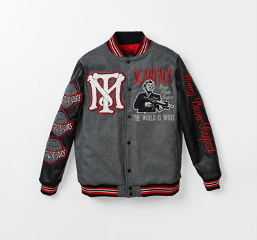 Scarface The World Varsity Jacket PU - Black And Grey
