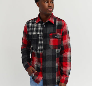 Multi Panel Checkered Overshirt - Red