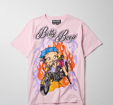 Women Betty Boop Biker Short Sleeve Tee - Pink