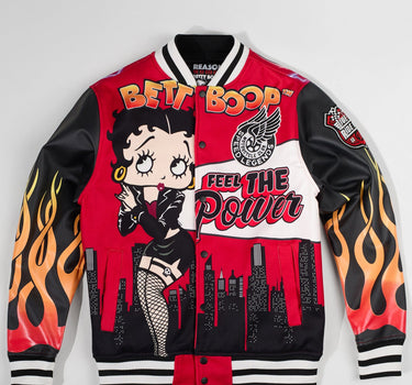 Women Betty Boop Feel The Power Bomber Jacket - Red