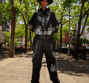 Sin Again PU Applique Hoodie - Black