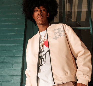 Crossed Faux PU Leather Bomber Jacket - Cream