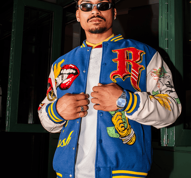 Money Varsity Faux Leather Sleeve Jacket - Blue