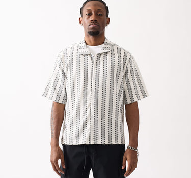 Textured Streamlined Button Down Shirt - Grey White