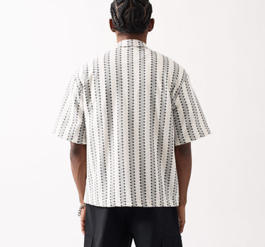 Textured Streamlined Button Down Shirt - Grey White