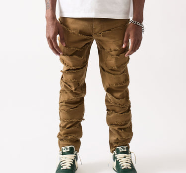 Frayed Layered Denim Jeans - Khaki