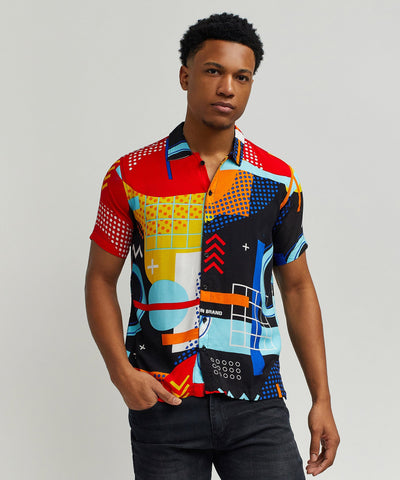 Messenger Allover Print Short Sleeve Shirt