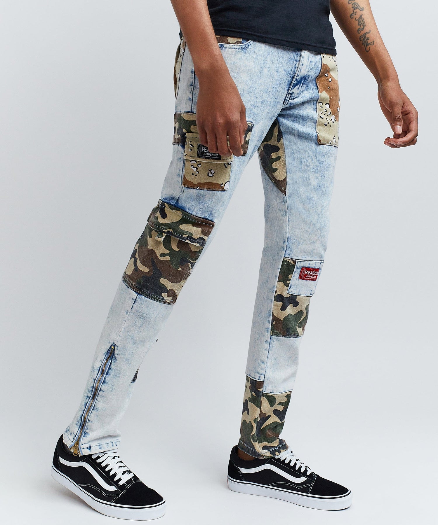 Reason Men's Camo Patchwork Jeans