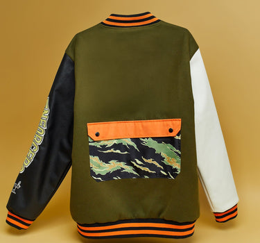 Bomb Squad Wool Multi Patch Varsity Jacket With Back Pocket