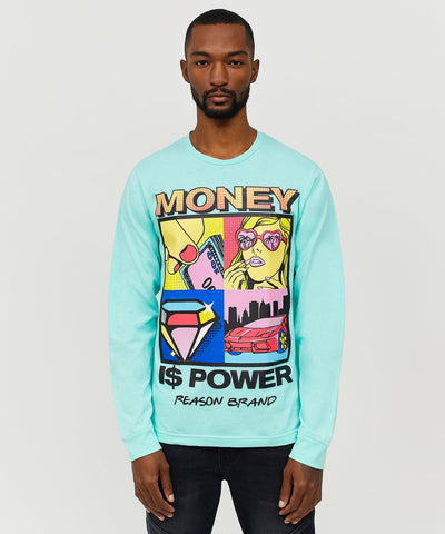 Money Is Power Long Sleeve Tee - Blue