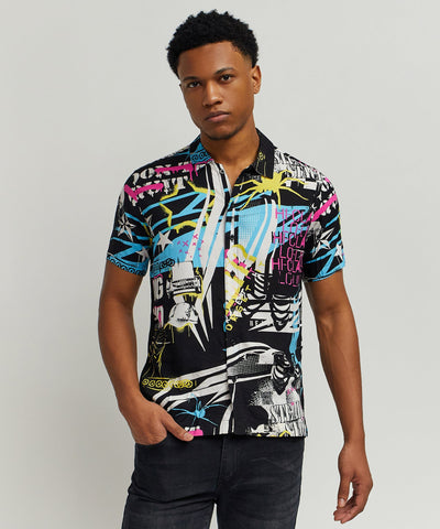 Don't Quit Allover Print Short Sleeve Shirt