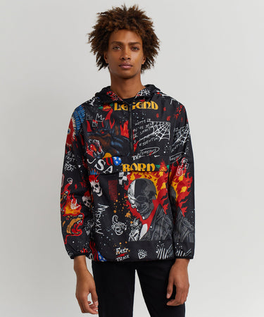 Move In Silence Flame Skull Print Half-Zip Anorak