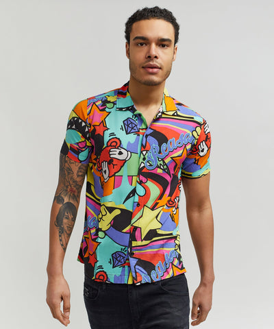 Trippy Star Allover Print Short Sleeve Shirt