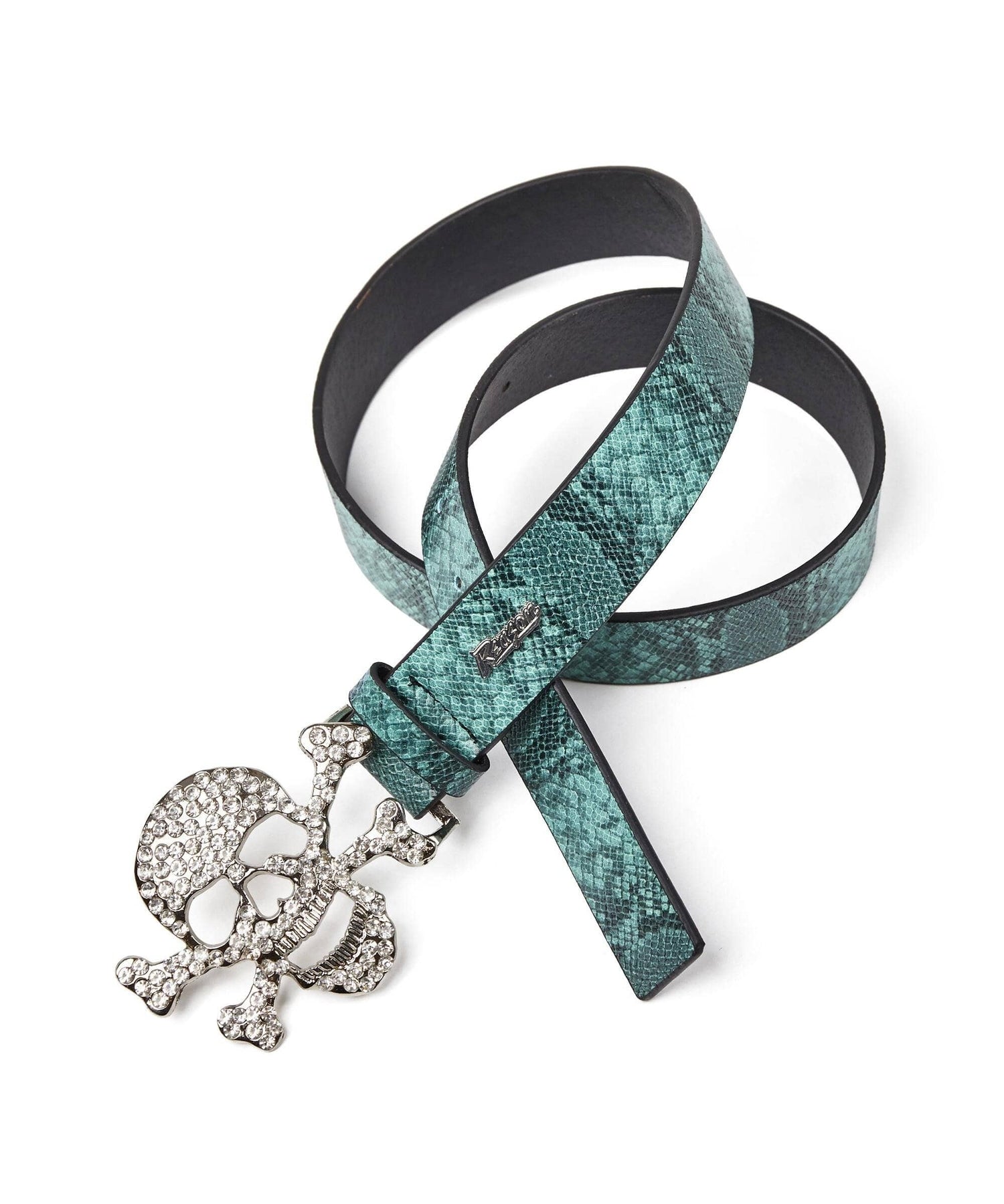 Skull Rivet Buckle Belt Blue Black Glitter Pu Belt Rhinestone